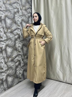 Belden Kemer Detaylı Uzun Trençkot Latte Belden Kemer Detaylı Uzun Trençkot Latte