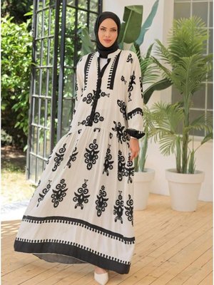 Bej Desenli Viscon Elbise Bej Desenli Viscon Elbise