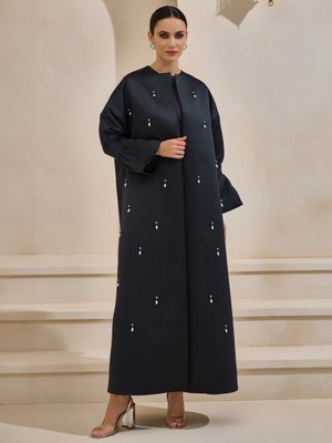 Siyah Bella Saten Abaya