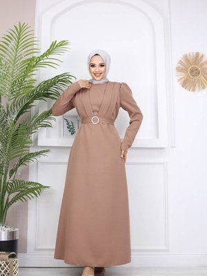 Camel Kelebek Krep Elbise