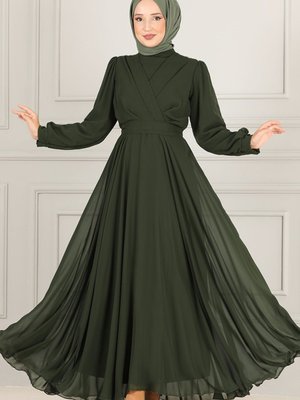 Şifon Abiye Elbise Haki Şifon Abiye Elbise Haki