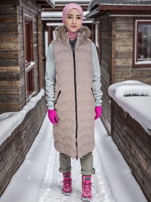 Bej Kürk Kapüşonlu Şişme Yelek Bej Kürk Kapüşonlu Şişme Yelek