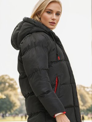 Siyah Bordo Kapüşonlu Şişme Mont Siyah Bordo Kapüşonlu Şişme Mont