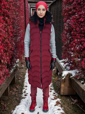 Bordo Kürk Kapüşonlu Şişme Yelek Bordo Kürk Kapüşonlu Şişme Yelek