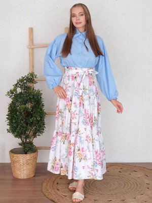 Pembe Çiçekli Kat Kat Etek Pembe Çiçekli Kat Kat Etek