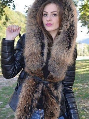 Siyah Hakiki Deri Yaka Detay Kemerli Mont