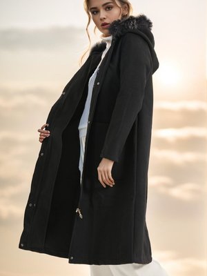 Siyah Hermes Kaşe Kapüşonlu Kaban Siyah Hermes Kaşe Kapüşonlu Kaban