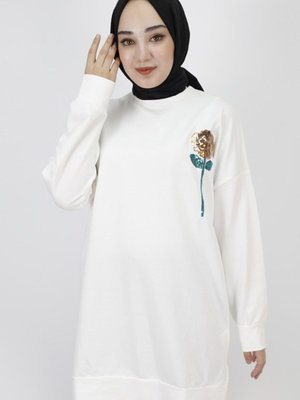 Ekru İp Kumaş Pul İşleme Detaylı Sweatshirt Ekru İp Kumaş Pul İşleme Detaylı Sweatshirt