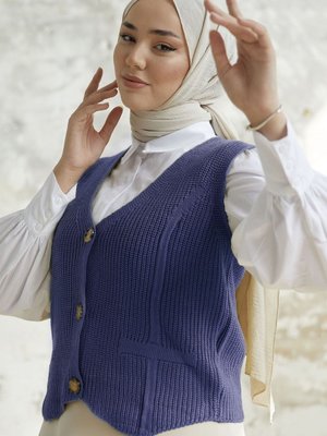 Melven Düğmeli Kısa Süveter İndigo Melven Düğmeli Kısa Süveter İndigo