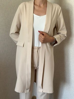 Uzun Kumaş Duble Kol Astarsız Ceket Bej