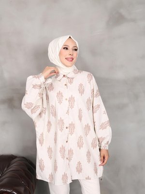 Vizon Simli Desenli Keten Tunik Vizon Simli Desenli Keten Tunik