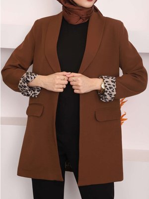 Kahverengi Kruvaze Yaka Cepli Blazer Ceket