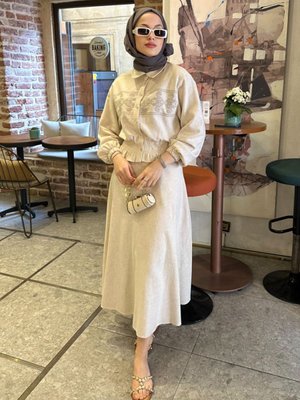 Nakışlı Keten Etek Takım Bej Nakışlı Keten Etek Takım Bej