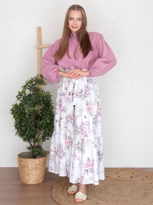 Lila Gülkurusu Bebe Yaka Crop Gömlek & Çiçekli Kat Kat Etek Takım Lila Gülkurusu Bebe Yaka Crop Gömlek & Çiçekli Kat Kat Etek Takım