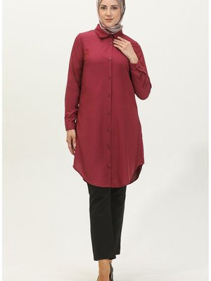 Viskon Düğmeli Tunik Bordo Viskon Düğmeli Tunik Bordo