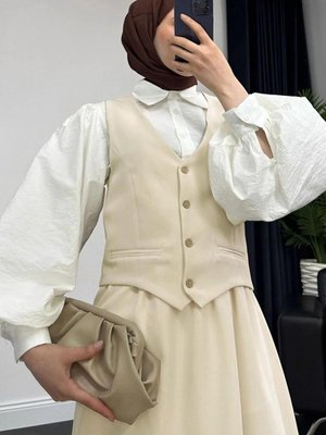 Kadın Bej (taş) Yelekli Etekli Takım T