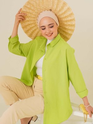 Oversize Basic Gömlek Fıstık Yeşili Oversize Basic Gömlek Fıstık Yeşili