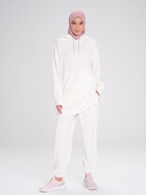 Yumuşak Dokulu Kapüşonlu Ekru Basic Günlük Sweatshirt Act