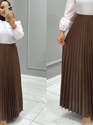 Kahve Deri Görünümlü Piliseli Uzun Etek Kahve Deri Görünümlü Piliseli Uzun Etek