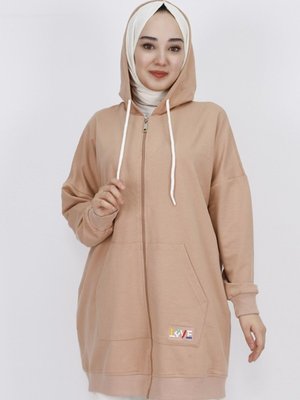 Bej İp Kumaş Cepli Ve Kapüşonlu Oversize Sweatshirt Bej İp Kumaş Cepli Ve Kapüşonlu Oversize Sweatshirt
