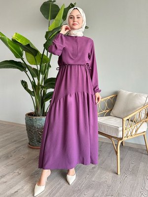 Merya Tünel Kemerli Soft Ayrobin Elbise Mor