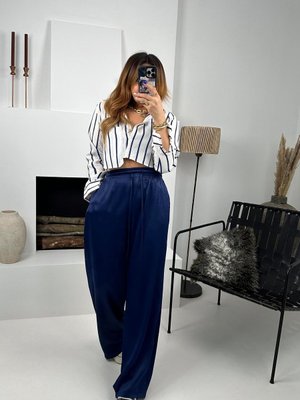 Açık Lacivert Viskon Saten Bol Paça Pantolon Açık Lacivert Viskon Saten Bol Paça Pantolon