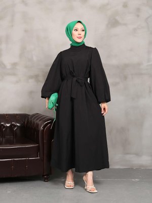 Siyah Balon Kol Elbise Siyah Balon Kol Elbise