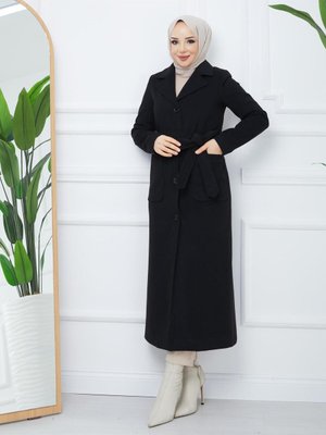 Ahval Kışlık Kaşe Kaban Araboy Düğmeli Yırtmaçlı Kemerli