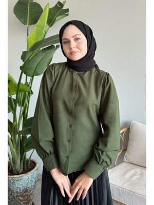 Balon Kollu Salaş Haki Gömlek
