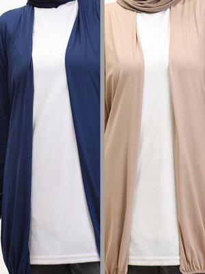 İkili Kuşaklı Viskon Lastikli Spor Ceket Hırka