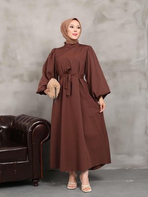 Kahve Balon Kol Elbise Kahve Balon Kol Elbise