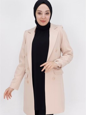 Taş Düğme Detaylı Kruvaze Yaka Blazer Ceket Taş Düğme Detaylı Kruvaze Yaka Blazer Ceket