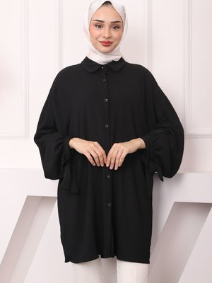 Siyah Kol Bağlamalı Bürümcük Gömlek