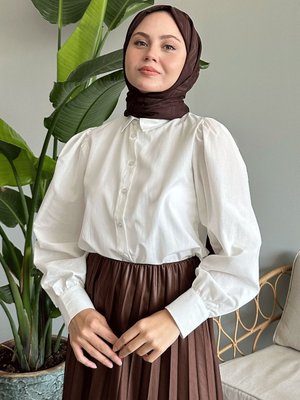 Balon Kollu Salaş Ekru Gömlek