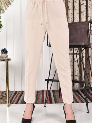 Taş Double Kumaş Dar Paça Beli Lastkli Pantolon Taş Double Kumaş Dar Paça Beli Lastkli Pantolon