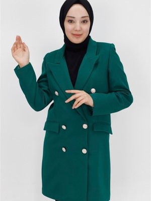 Yeşil Sahte Cep Detaylı Kruvaze Yaka Blazer Ceket Yeşil Sahte Cep Detaylı Kruvaze Yaka Blazer Ceket