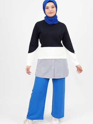 Lacivert Gömlek Garnili İplik Kumaş Sweatshirt