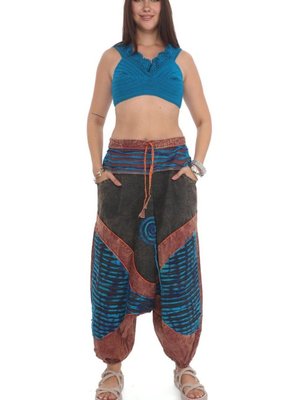 Kiremit Hint Otantik Yıkamalı Taşlanmış Patchwork Şalvar Pantolon Kiremit Hint Otantik Yıkamalı Taşlanmış Patchwork Şalvar Pantolon