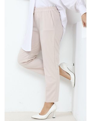 Bej Zülal Beli Lastikli Cepli Pantolon