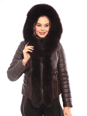 Kahverengi Deri Kapüşonlu Mont