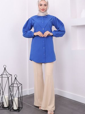 Saks Mavisi Ön Katlı Tunik Saks Mavisi Ön Katlı Tunik