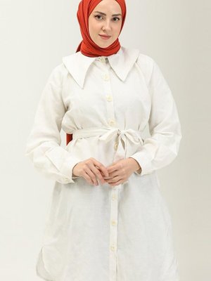 Ekru Kuşaklı Keten Tunik Ekru Kuşaklı Keten Tunik