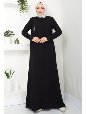 Siyah Hüma Taş Detaylı Ferace Siyah Hüma Taş Detaylı Ferace
