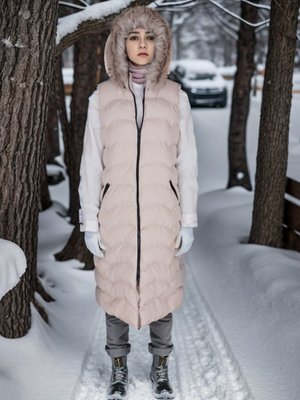 Krem Kürk Kapüşonlu Şişme Yelek Krem Kürk Kapüşonlu Şişme Yelek