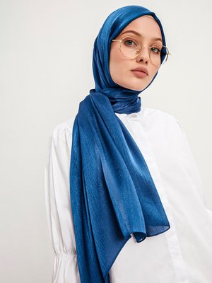 Janjanlı Krinkıl Şal Koyu İndigo