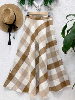 Kahverengi Ekose Detaylı Kaşe Uzun Etek Kahverengi Ekose Detaylı Kaşe Uzun Etek