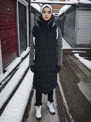 Siyah Kürk Kapüşonlu Şişme Yelek Siyah Kürk Kapüşonlu Şişme Yelek