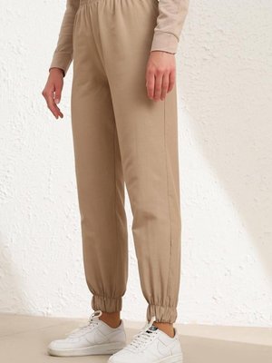 Koyu Bej Beli Lastikli Jogger Pantolon