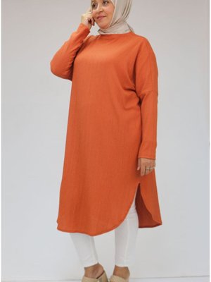 Kiremit Büyük Beden Düşük Kol Altı Oval Bürümcük Tunik