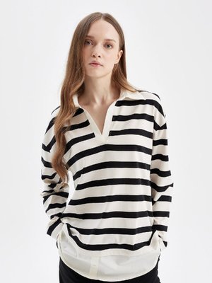 Çizgili Polo Yaka Uzun Kollu Tişört Tunik D2183ax24au